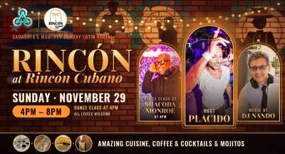 Rincón Monthly Latin Social at Authentic Cuban restaurant and bar in Sarasota offering great food, cocktails, and hosting monthly Latin dance socials.