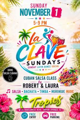 La Clave Sundays at A lively venue in Tarpon Springs hosting Latin dance socials and community gatherings.